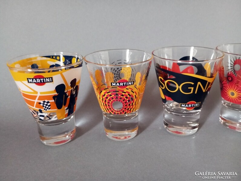 5x pop-art design Martini üveg pohár szett - ritka darabok, 1990es évek