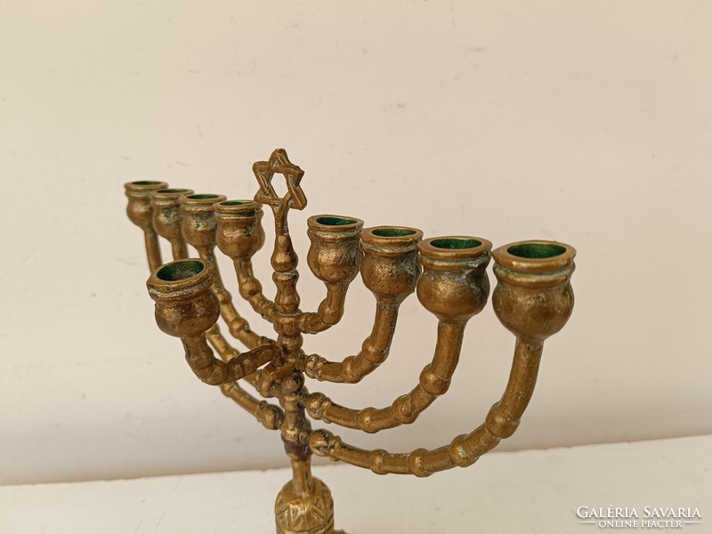 Antique Hanukkah Patina Copper Jewish Hanukkah Heavy Candle Holder Star of David Judaica 9 Branch Menorah 835