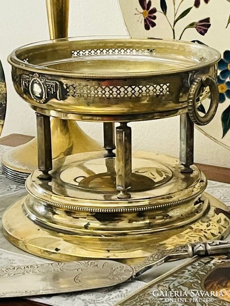 Antik klasszicista réz  eredeti üvegbetétes asztalközép &kínáló
