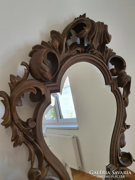 Viennese Baroque wooden frame with hand-polished faceted mirror. (Video!)