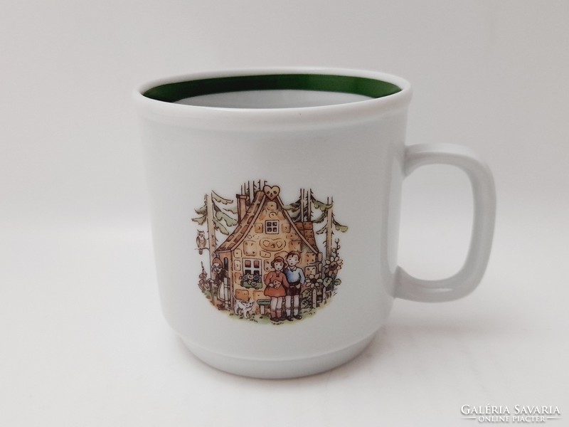 Very rare Kahla message-themed mug, 2 stories on one mug, Jancsi and Juliska, snow white
