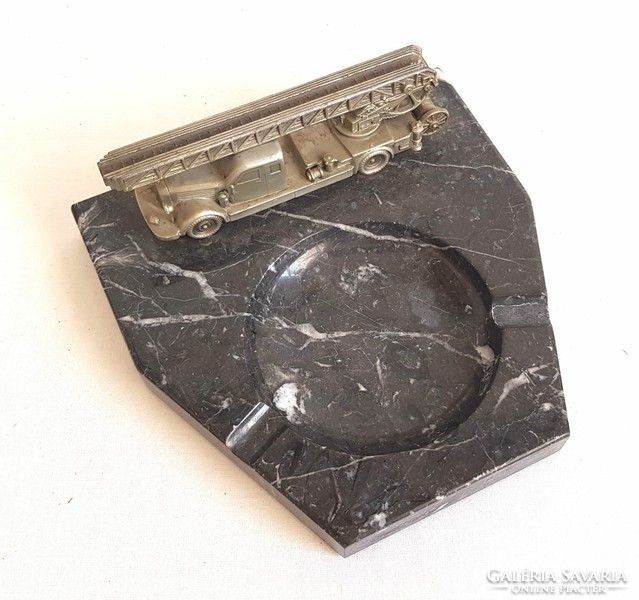 Fire engine on a marble base ashtray desk decoration