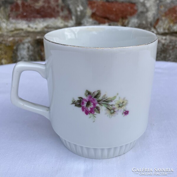 2 Zsolnay purple floral - mug with floral skirt - stem - glass - cup