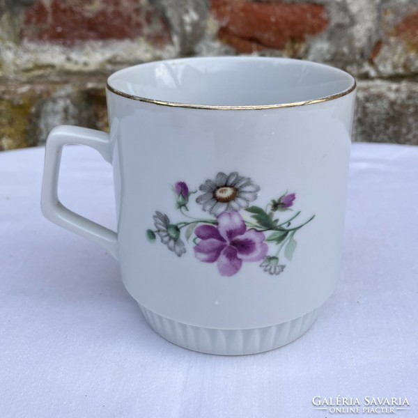 Zsolnay violet - daisy - floral skirted mug - stem - glass - cup