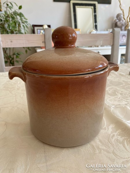Small brown ceramic bowl, pot, footed