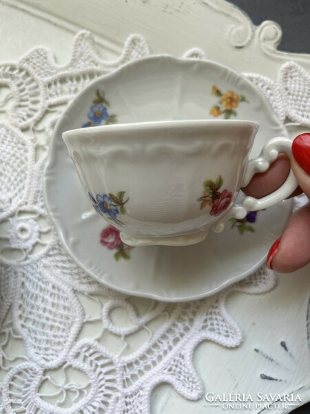 Bájos apróvirágos Zsolnay barokk kávés csészék aljukkal párban