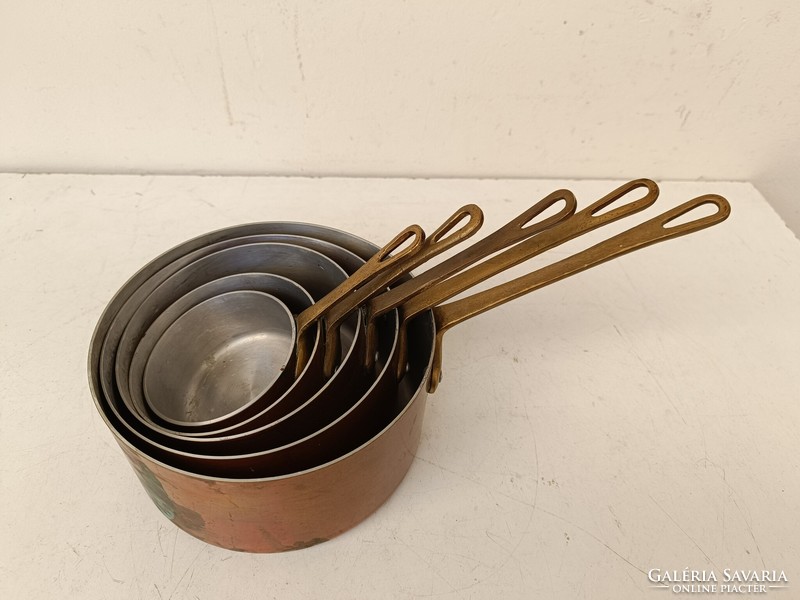 Antique kitchen tool, copper-coated aluminum pot, iron handle, set of 5 pieces 800 8743