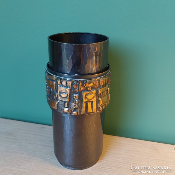 Brutalist modern style copper alloy vase from Szilágy