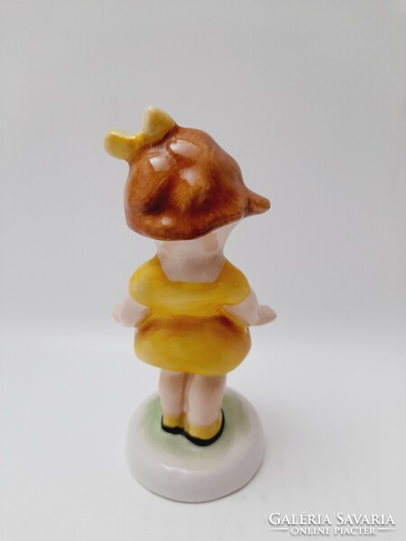Bodrogkeresztúr ceramic figure, ladybug girl in a yellow dress