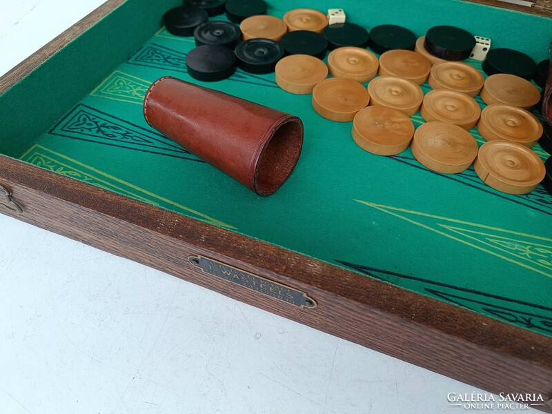 Antique backgammon board game Arabic game in box 716 8678