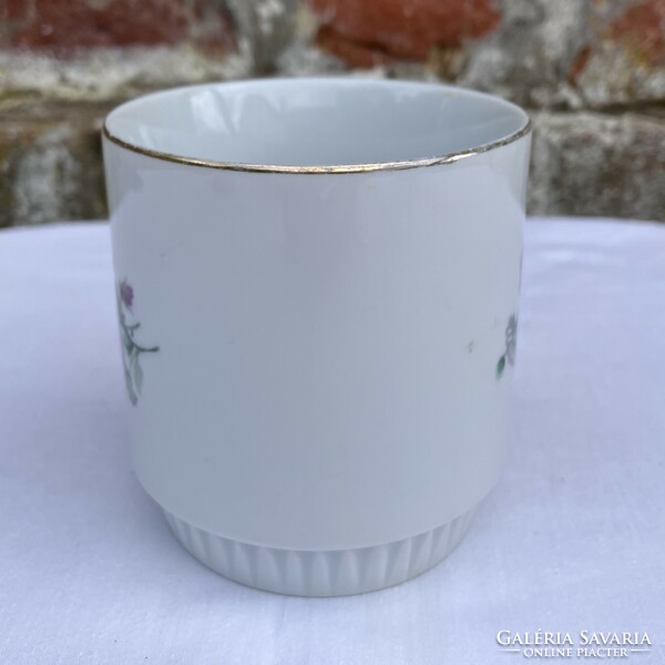 Zsolnay violet - daisy - floral skirted mug - stem - glass - cup