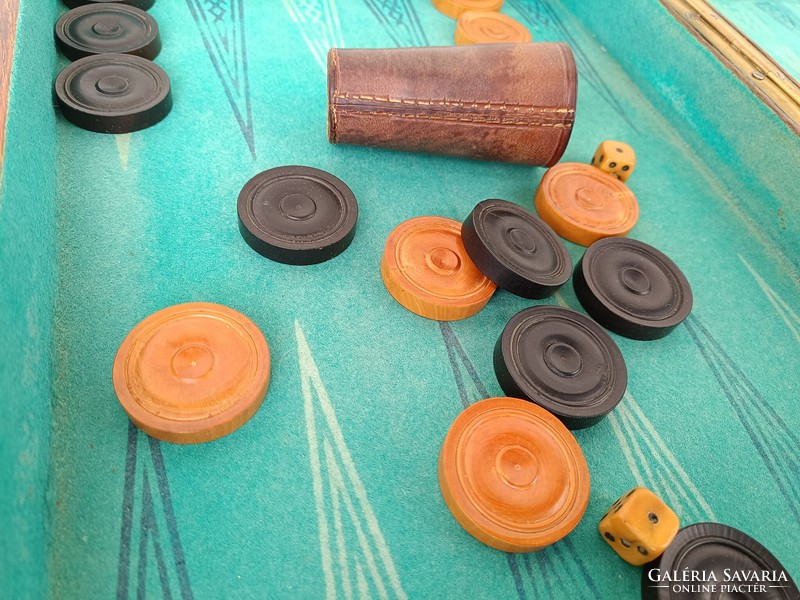 Antik backgammon társas játék ostábla arab játék dobozában 715 8677