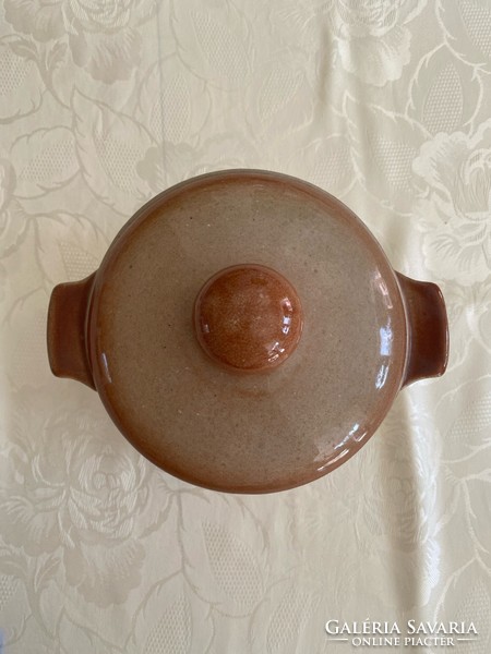 Small brown ceramic bowl, pot, footed
