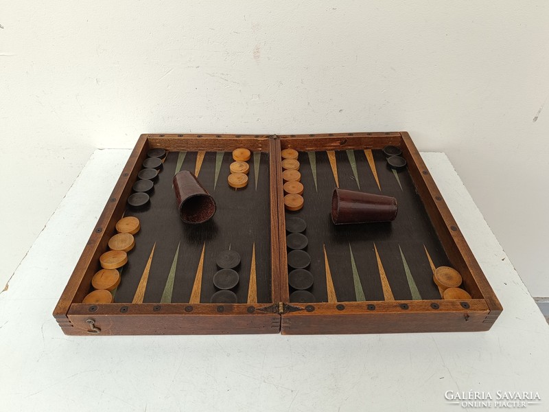Antik backgammon társas játék ostábla arab játék sakk dáma tábla dobozában 752 8679