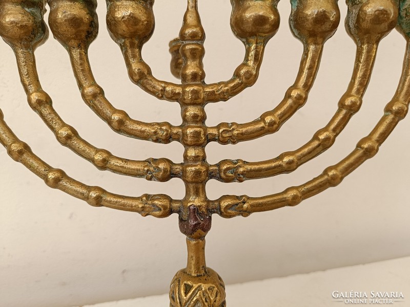 Antique Hanukkah Patina Copper Jewish Hanukkah Heavy Candle Holder Star of David Judaica 9 Branch Menorah 835