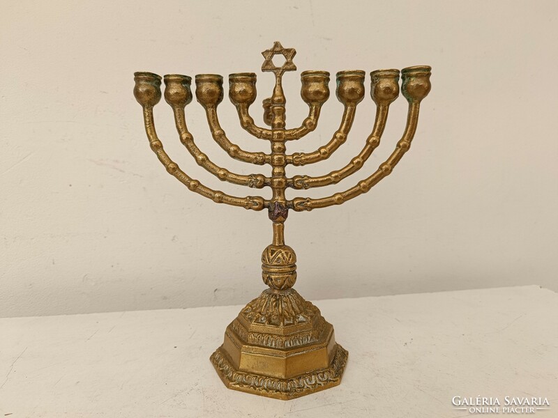 Antique Hanukkah Patina Copper Jewish Hanukkah Heavy Candle Holder Star of David Judaica 9 Branch Menorah 835