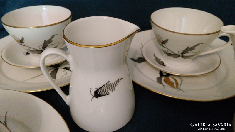Marked coffee set for 6 (20 pieces) Freiberger gold-black rose-patterned porcelain 1970s