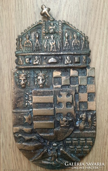 Beautiful large old Hungarian crowned red copper coat of arms 23 x 11.5 cm antique piece