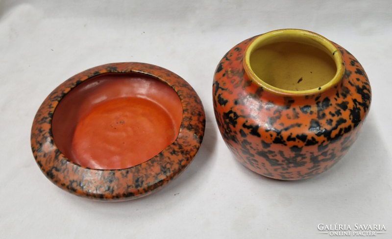 Tófej, marked, retro, applied art, glazed, ceramic vase and ashtray together in perfect condition