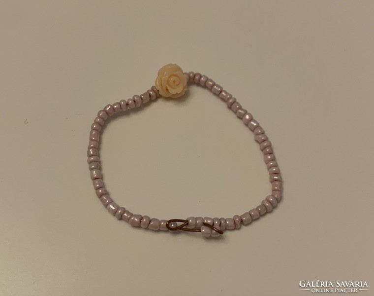 Opal luster pearls and carved rose pendant handmade children's bracelet bangle bracelet