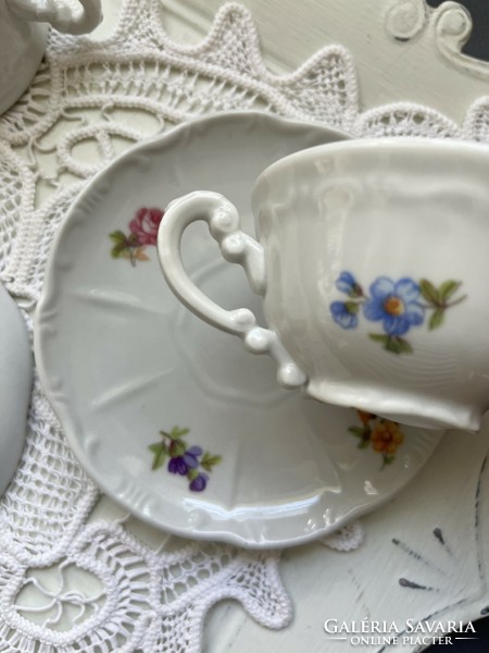 Pair of charming Zsolnay baroque coffee cups with small flowers