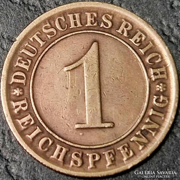 Németország 1 reichspfennig, 1924 Verdejel "G" – Karlsruhe