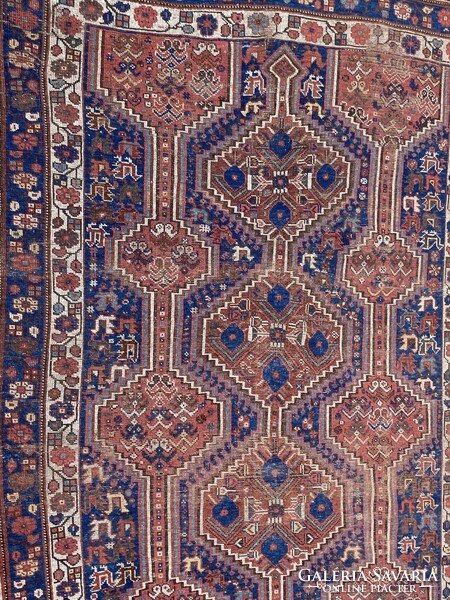 Antique oriental handwoven knotted rug 224 x 171 cm