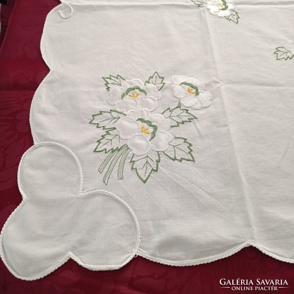 White, embroidered, patchwork tablecloth, 80 x 75 cm