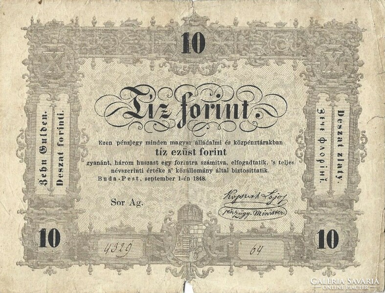 10 tíz forint 1848 Kossuth bankó Fordított hátlapi alapnyomat 1.