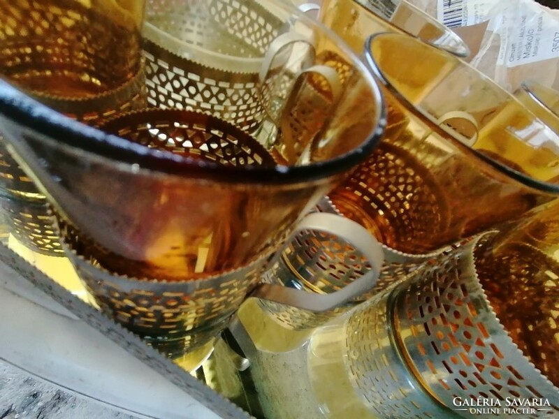 Russian tea set with tray and vereco smoke-colored glasses