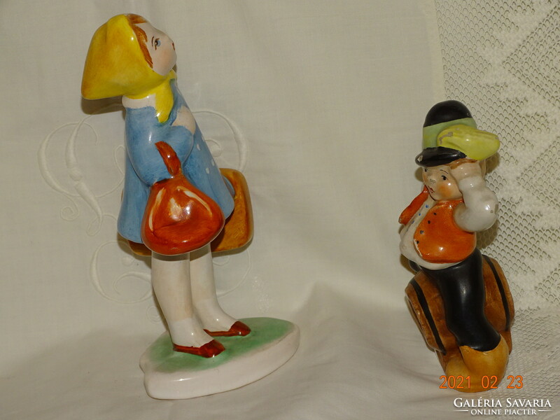 Bodrogkeresztúr? Glazed ceramic figures (traveler, barrel rider)