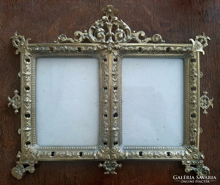 Wonderful rare antique copper double picture frame with glass, large size