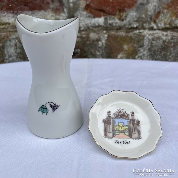 Aquincum collector's porcelain vase and plate - decorative plate - mini plate - souvenir