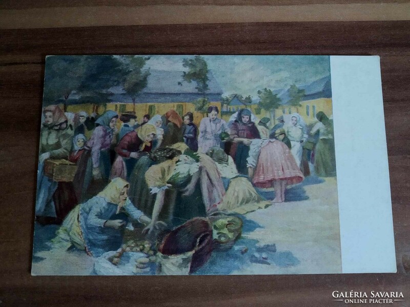 Antik művész képeslap,vásári jelenet, postatiszta