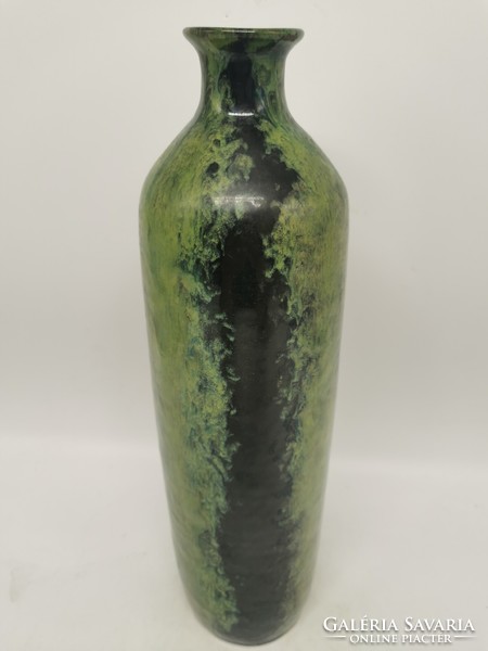 Retro váza, magyar iparművészeti kerámia, 37,5 cm, az alján jelzett
