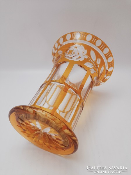 Haida csiszolt art-deco überfangos üvegváza, 16,6 cm