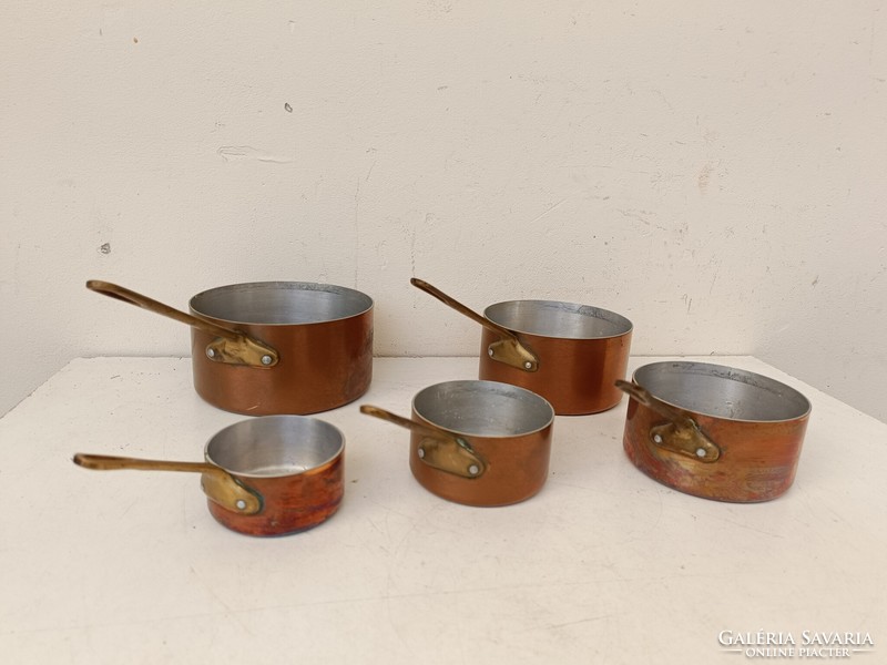 Antique kitchen tool, copper-coated aluminum pot, iron handle, set of 5 pieces 800 8743
