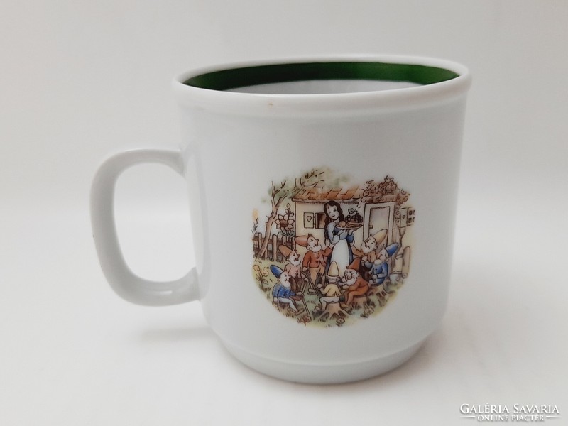 Very rare Kahla message-themed mug, 2 stories on one mug, Jancsi and Juliska, snow white