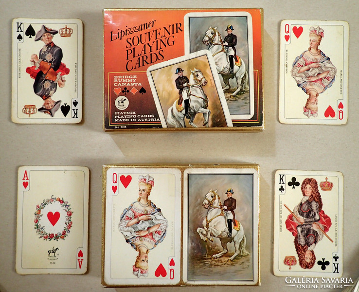 Régi retró vintage jelzett LIPICAI LOVAS Piatnik francia kártya játék DUPLA pakli franciakártya