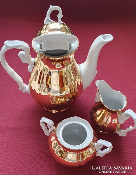 Mayer Wiesau Bavaria dúsan aranyozott német porcelán kávés kanna kancsó kiöntő cukortartó karácsonyi