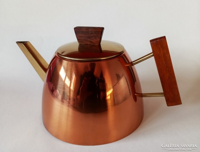 Erich kolbenheyer modernist/bauhaus red/brass/teak tea set 1950 austria vienna