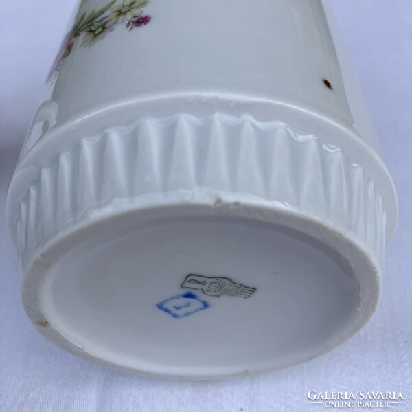 2 Zsolnay purple floral - mug with floral skirt - stem - glass - cup