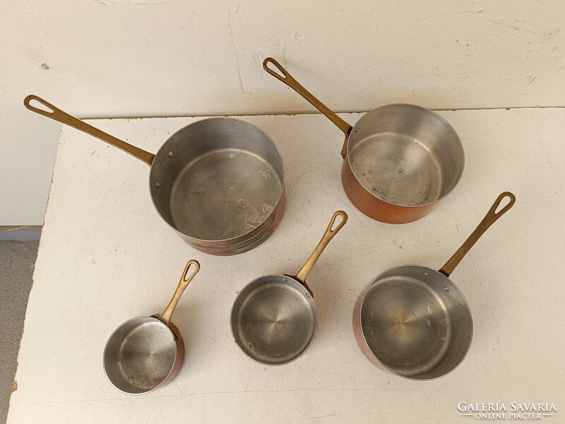 Antique kitchen tool, copper-coated aluminum pot, iron handle, set of 5 pieces 800 8743