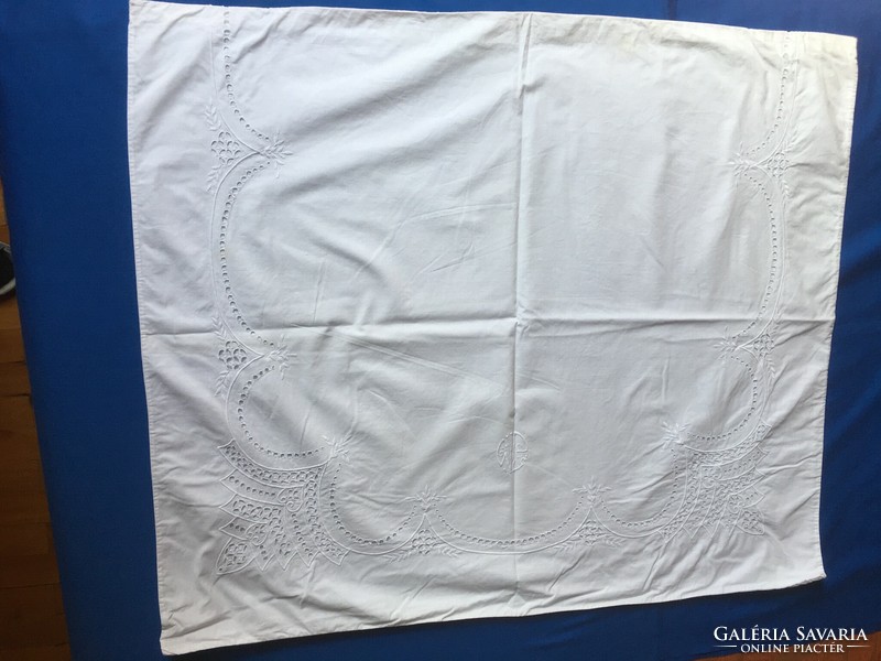 Two old white embroidered large pillowcases
