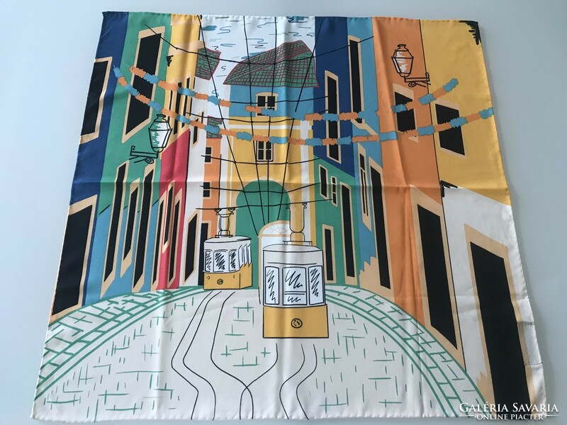 Silk zara scarf with cityscape graphic, 55 x 55 cm
