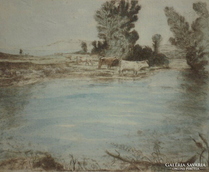 Komjáti-w. Gyula (1894-1958): cows on the waterfront