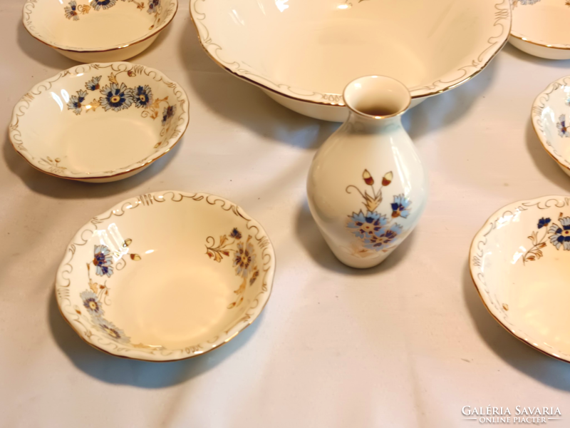 Zsolnay compote set with cornflower pattern + 1 vase