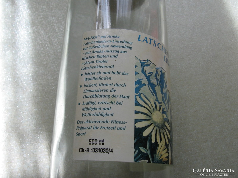 50 years old retro pine oil arnica extract bottle josef mack lathschenkiefer ma-fra tyrol