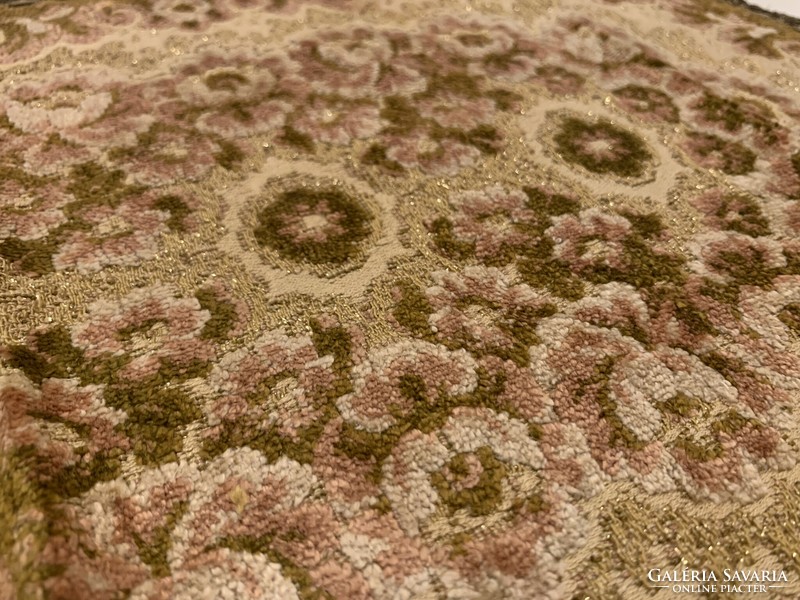 Beautiful 66cm x 34cm gold moss green pink velvet brocade metallic thread tablecloth