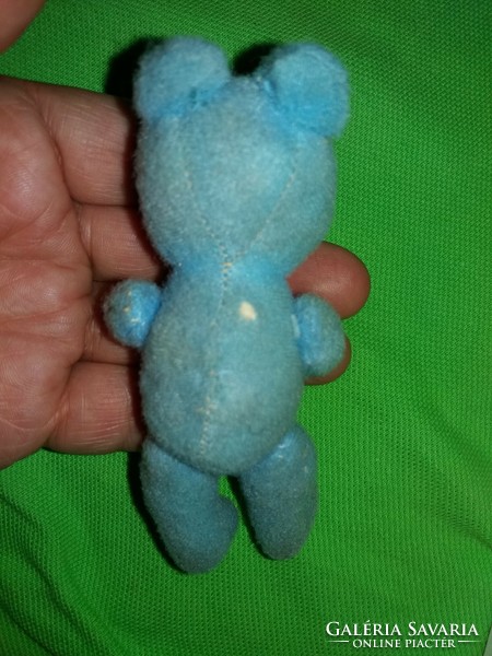 Antique sonneberger small toy blue microplush teddy bear with wooden holder, extremely rare according to the pictures